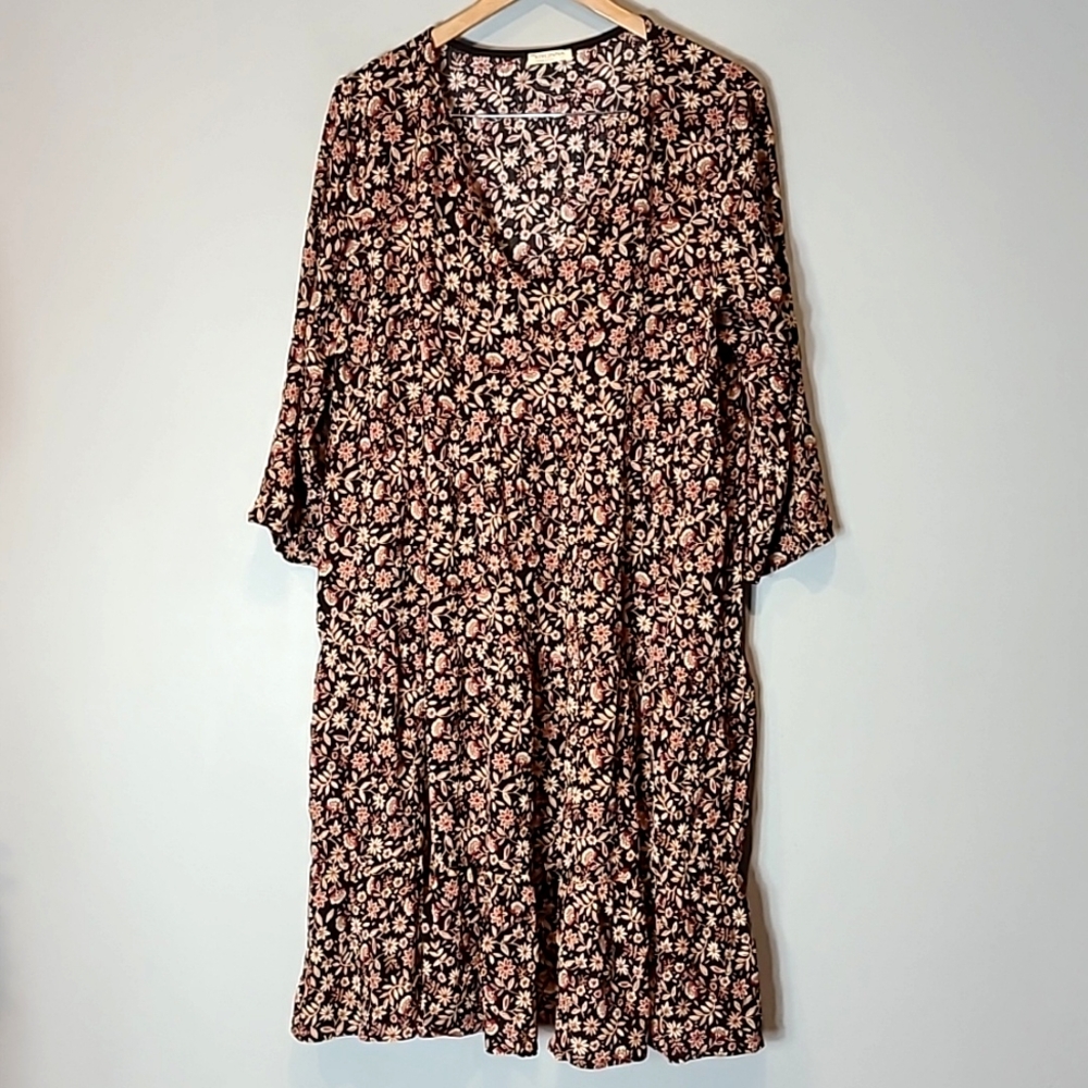 Kiyonna Tiered Dress with Pink and Cream Floral Print